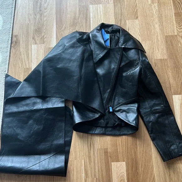NWT H&M x Mugler Leather Jacket with Scarf - Picture 7 of 13